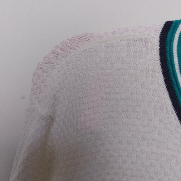 Talbots Striped Cream and Green Faux Pearl Button Up Cardigan Sweater Medium - Picture 6 of 8